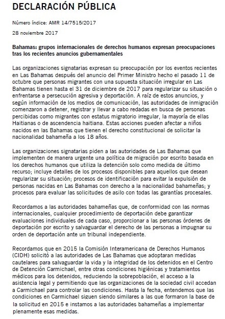 Imagen de Declaración pública: preocupación por recientes anuncios gubernamentales en Bahamas