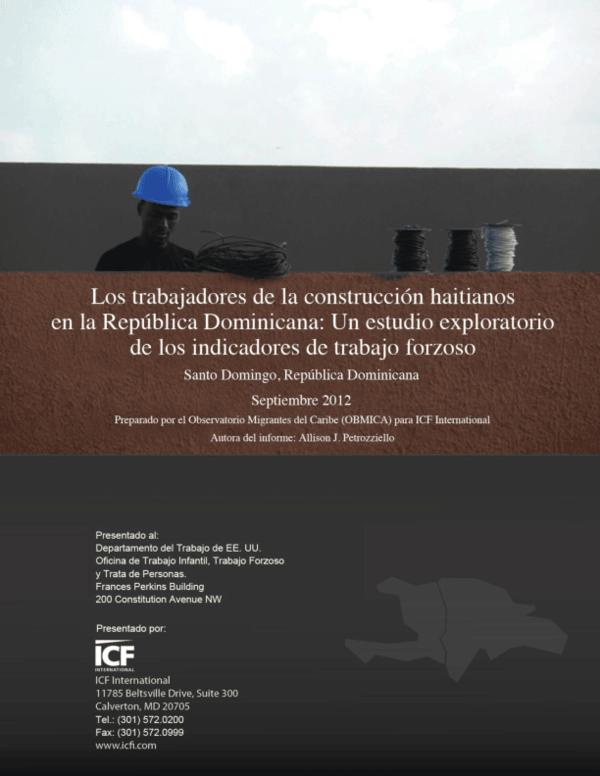 Portada de Los trabajadores de la construcción haitianos en la República Dominicana: Un estudio exploratorio de los indicadores de trabajo forzoso